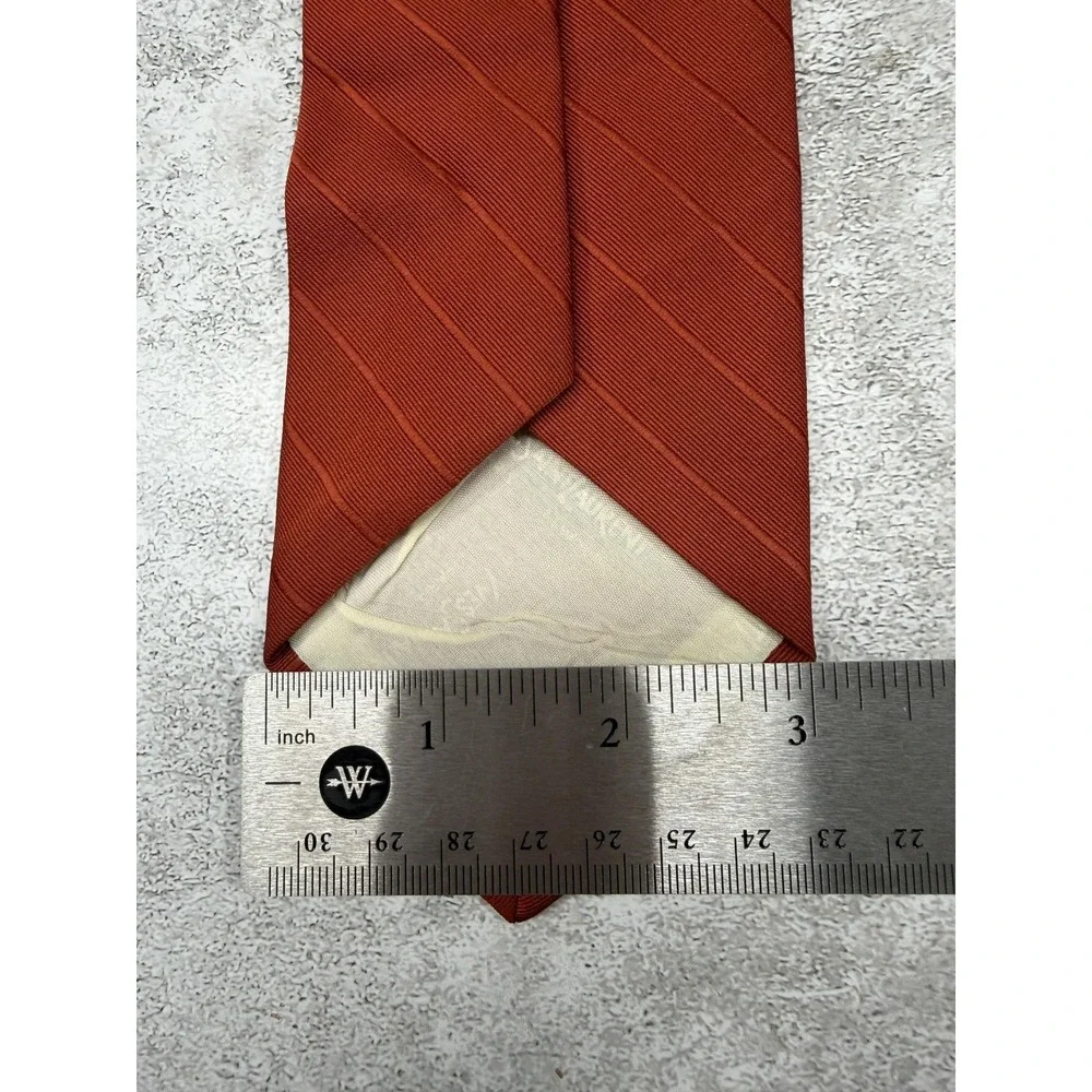 Yves Saint Laurent Tie Mens Orange 100% Silk Striped‎ Embroidered Logo One Size